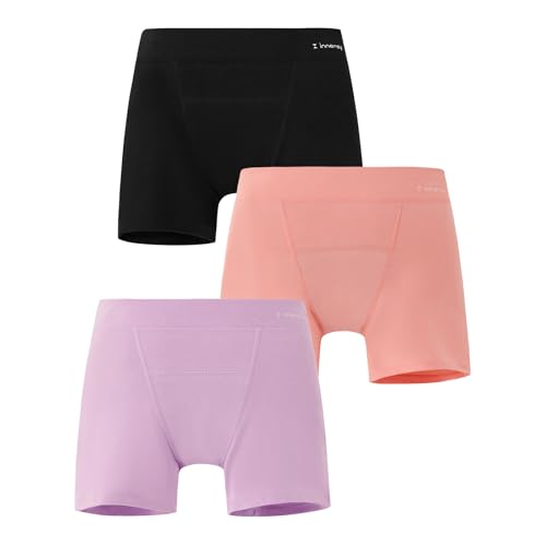 INNERSY Boxershorts Mädchen Baumwolle Perioden Unterwäsche Teens Erste Periode Set Mehrpack 3 (8-10 Jahre, Rosa/Schwarz/Violett) von INNERSY