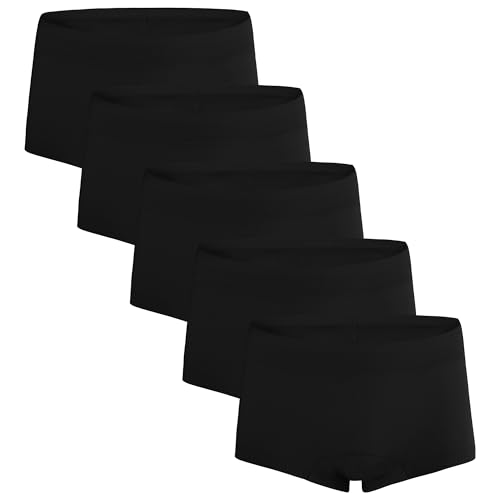 INNERSY Boxershorts Mädchen Schwarz Boyshorts Panties Baumwolle Unterwäsche Teenager 5er Pack(8-10 Jahre, 5 Schwarz) von INNERSY