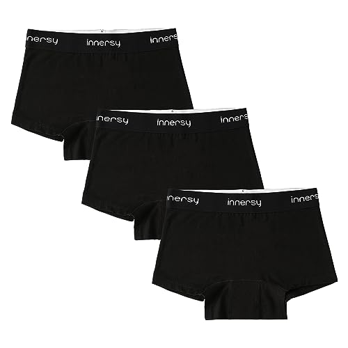 INNERSY Boxershorts Mädchen Schwarz Perioden Unterwäsche Baumwolle Erste Periode Set Teens 3 Pack (10-12 Jahre, 3 Schwarz) von INNERSY