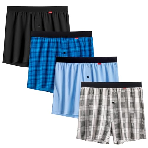 INNERSY Boxershorts Männer Baumwolle Unterhosen Herren Lange Retroshorts mit Eingriff Mehrpack 4 (S, Schwarz/Blau/2 Karos) von INNERSY