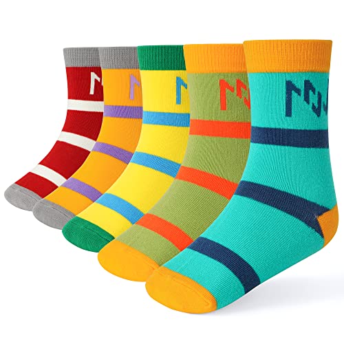 INNERSY Bunte Socken Kinder Baumwolle Gestreifte Kindersocken Jungen Mädchen Teenager Mehrpack 5 (23-26, Leuchtend Gestreift) von INNERSY