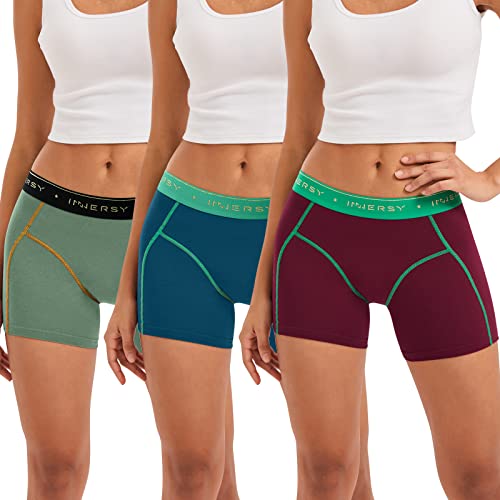 INNERSY Damen Boxershorts Baumwolle Sport Unterwäsche Frauen Lange Unterhose Panties 3er Pack (36, Dunkelrot/Dunkelblau/Grün) von INNERSY