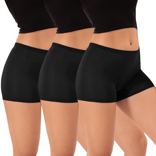 INNERSY Damen Boxershorts Schwarz Unterhosen Leicht Panty Boyshorts Sport Unterwäsche 3er Pack (XXL/46 EU, 3 Basic Schwarz) von INNERSY