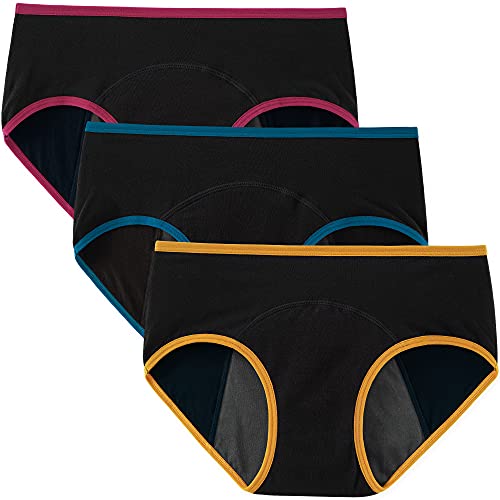 INNERSY Menstruationsunterwäsche Snuggs Waschbare Perioden Unterwäsche Hipster Damen 3er Pack (M, Buntes Schwarz) von INNERSY