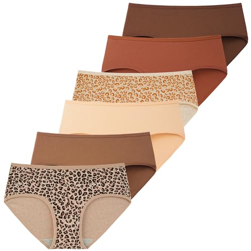 INNERSY Damen Pantys Baumwolle Unterhosen Frauen Unterwäsche Hipster Bequemer Slip Mehrpack 6 (S/38 EU, 2 Leopardenmuster/4 Einfarbig) von INNERSY