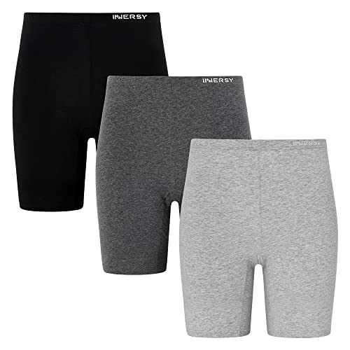 INNERSY Damen Radlerhose Baumwolle Kurze Leggings Frauen Chub Rub Shorts Hose Unter Rock 3er Pack (XL, Schwarz/Holzkohle grau/Hellgrau) von INNERSY