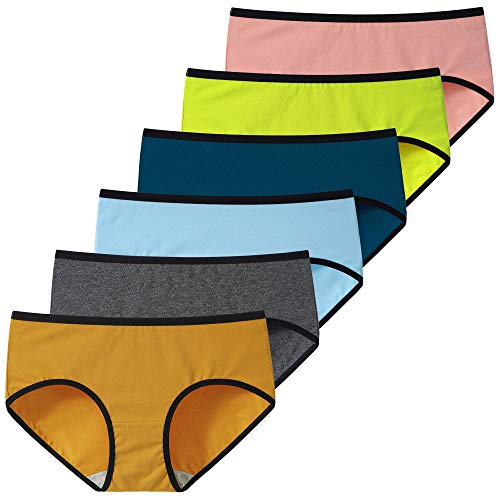INNERSY Damen Slip Baumwolle Hipster Unterwäsche Stretch Unterhose Bunt Pantys Mehrpack 6 (XS/36 EU, Mehrfarbig mit Kontrastpaspelierung) von INNERSY