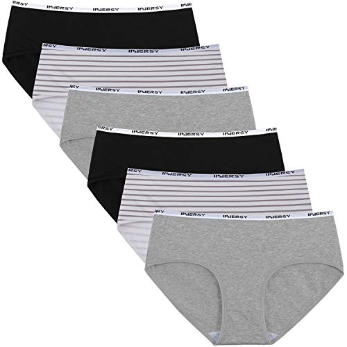 INNERSY Damen Slips Mehrpack Weich Jung Schwarz Weiß Streifen Panties 6er Pack (M, Schwarz/Grau/Streifen) von INNERSY