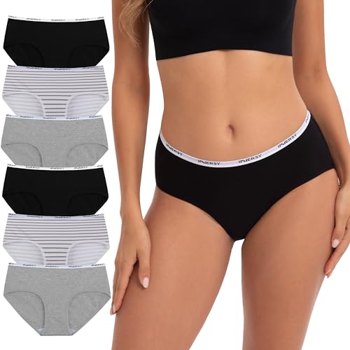 INNERSY Damen Slips Mehrpack Weich Jung Schwarz Weiß Streifen Panties 6er Pack (M, Schwarz/Grau/Streifen) von INNERSY