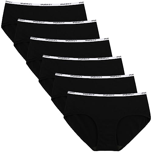 INNERSY Slip Damen Baumwolle Unterhosen Schwarz Taillenslip Frauen Hipster Panties Sport 6 Pack (XXL, Schwarz) von INNERSY