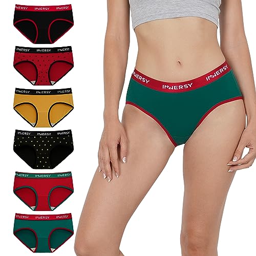 INNERSY Damen Unterhosen Baumwolle Schlüpfer Bunt Sportunterwäsche Pantys Stretch Slip Mehrpack 6 (L-EU 42, Bunte Weihnachten) von INNERSY