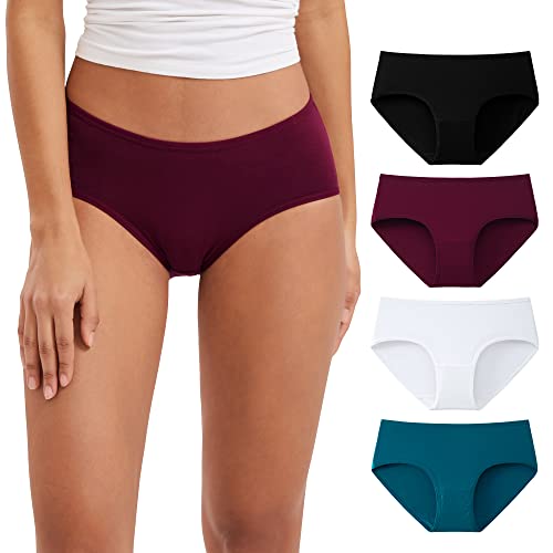 INNERSY Damen Unterhosen Baumwolle Set Hipster Panties Stretch Höschen Frauen Slips Mehrpack 4 (L, Schwarz/Weiß/Blau/Rot) von INNERSY