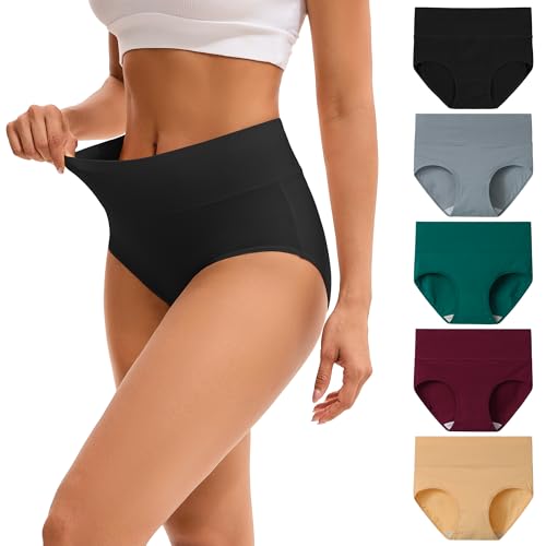 INNERSY Damen Unterhosen Baumwolle Wochenbett Unterwäsche Frauen Hohe Taille Slip Mehrpack 5 Pack (3XL, Früher Winter) von INNERSY