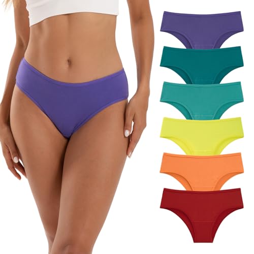 INNERSY Damen Unterhosen Bunt Sport Slip Baumwolle Stretch Frauen Unterwäsche Pantys 6er Pack (XXL, Bunter Regenbogen) von INNERSY