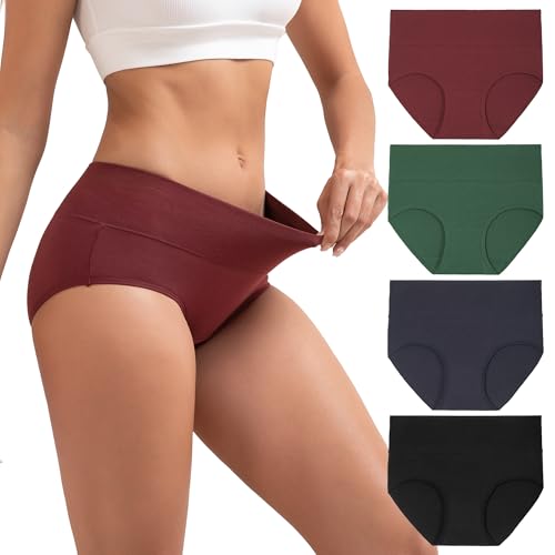 INNERSY Damen Unterhosen High Waist Slip Baumwolle Unterwäsche Kaiserschnitt Pantys Mehrpack 4 (XXL/46 EU, Dunkle Mehrfarbig) von INNERSY