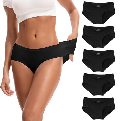 INNERSY Damen Unterhosen Microfaser Hipster Unterwäsche Frauen Slip Schwarz Modal Panty 5er Pack (XS, Schwarz) von INNERSY