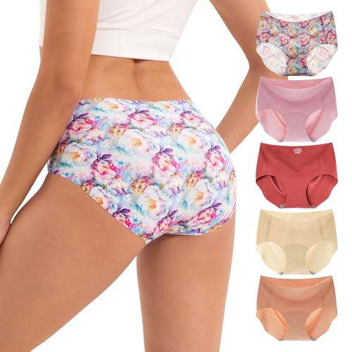 INNERSY Damen Unterhosen Nahtlos Nylon Bunt Unterwäsche Frauen Stretch Pantys Dünn Slips Mehrpack 5 (XL, Bunter Sommer Mehrfarbig) von INNERSY