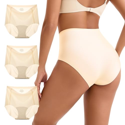 INNERSY Damen Unterhosen Seamless Hautfarbene Unterwäsche High Waist Slip Ohne Naht Pantys 3er Pack (XXL, 3 Basic Beige) von INNERSY