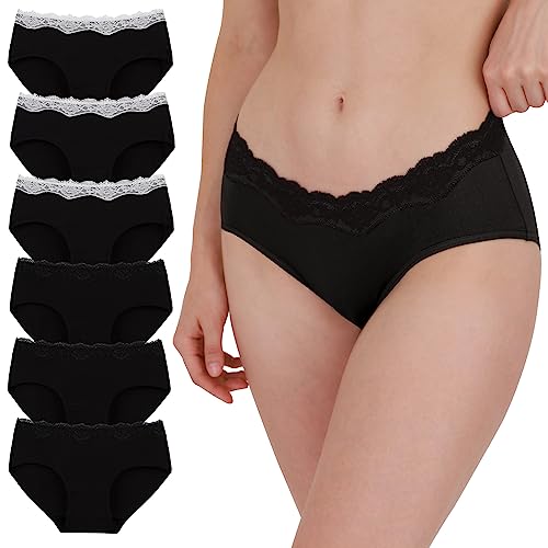 INNERSY Damen Unterwäsche Baumwolle Atmungsaktiv Schwarz Sexy Hipster 6er Pack (38, Schwarz) von INNERSY