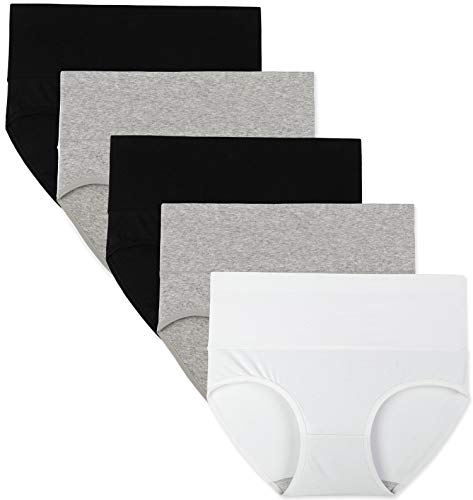 INNERSY Damen Unterwäsche Hohe Taille Baumwollunterhosen Bauch Weg Brazilian Slips 5 Pack (XS, Schwarz/Grau/Weiß) von INNERSY