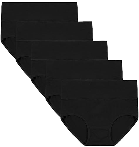 INNERSY Unterhosen Damen Schwarz High Waist Slips Baumwolle Postpartum Unterwäsche Frauen 5 Pack (XS, Schwarz) von INNERSY