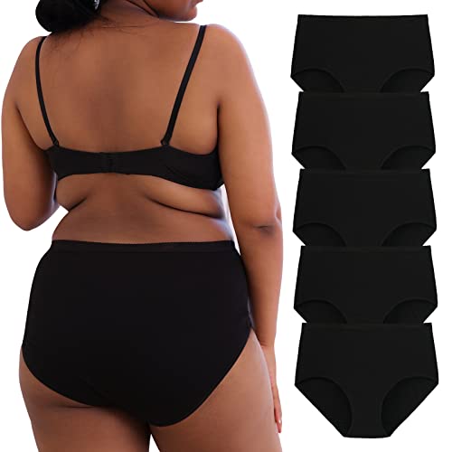 INNERSY Große Größen Damen Unterhosen Schwarz Slip Baumwolle High Waist Unterwäsche Pantys 5 Pack (40-42, 5 Schwarz) von INNERSY