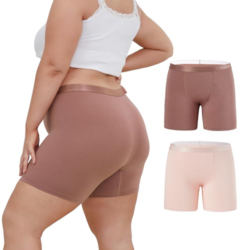 INNERSY Große Größen Unterhosen Damen Boxershorts Microfaser Anti Scheuern Schlüpfer 2er Pack (52-54, Hellrosa/Braun) von INNERSY