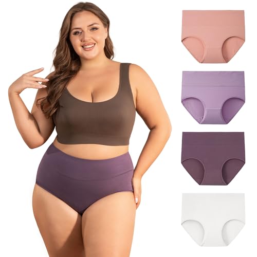 INNERSY Große Größen Unterhosen Damen Hohe Taille Maxi Slips Baumwolle Taillenslip Mehrpack 4 (52-54, Rosa/Lila/Violett/Weiß) von INNERSY