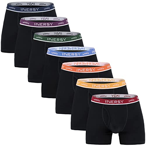 INNERSY Boxershorts Herren Schwarz Mid Trunks Baumwolle Unterhosen Männer Retroshorts 7er Pack (M, Buntes Schwarz) von INNERSY