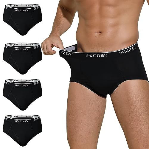 INNERSY Herren Slip Schwarz Unterhosen Männer Baumwolle Unterwäsche Klassische Slips 4 Pack (L, 4 Schwarz) von INNERSY