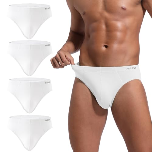 INNERSY Herren Slip Weiß Unterhosen Männer Sport Slips Weich Unterwäsche Bequem Briefs 4 Pack (M, 4 Einfarbig Weiß) von INNERSY