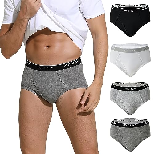 INNERSY Herren Unterhosen mit Eingriff Baumwolle Slip Atmungsaktiv Männer Unterwäsche 4 Pack (XL, Schwarz/Weiß/Grau/Dunkelgrau) von INNERSY