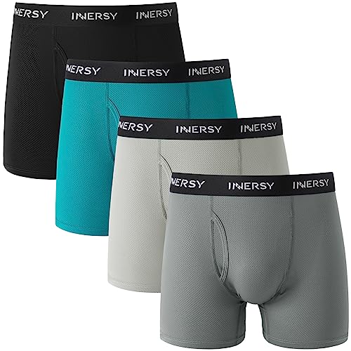 INNERSY Herren Unterhosen mit Eingriff Männer Boxershorts Atmungsaktive Hipster Trunks 4er Pack (L, Schwarz/Blau/Dunkelgrau/Hellgrau) von INNERSY