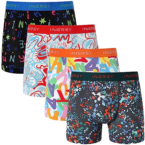 INNERSY Herren Unterhosen mit Eingriff Mesh Boxershorts Männer Kühlende Retroshorts Mehrpack 4 (L, Buntes Graffiti) von INNERSY