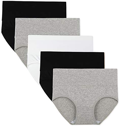 INNERSY High Waist Unterhose für Damen Baumwolle Taillenslip Schwarz Weiß Grau Panties Mehrpack 5 (3XL, Schwarz/Weiß/Grau) von INNERSY
