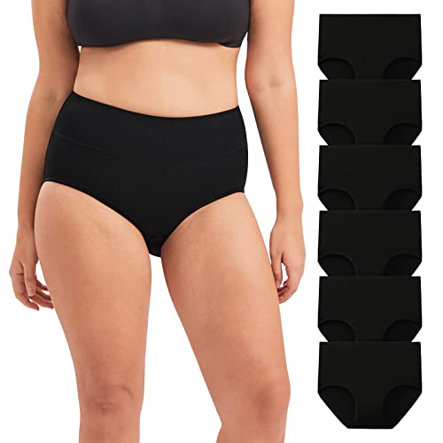 INNERSY High Waist Unterhosen für Damen Slip Baumwolle Frauen Schlüpfer Hipster Schwarz 6 Pack (M, 6 Schwarz) von INNERSY