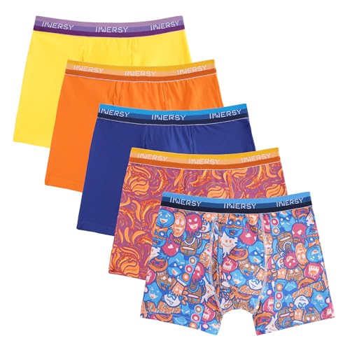 INNERSY Jungen Boxershorts Baumwolle Unterhosen Kinder Bunte Unterwäsche Retroshorts Mehrpack 5 (146-158, Herbst Mehrfarbig) von INNERSY
