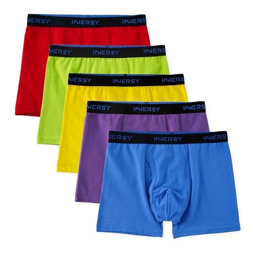 INNERSY Jungen Unterhosen mit Eingriff Boxershorts Baumwolle Kinder Trunks Bunt Schlüpfer 5 Pack (128-140, Irisfarbe) von INNERSY