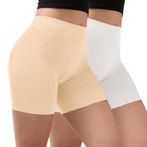 INNERSY Kurze Leggings Damen unter Kleider Hose Radlerhose Chub Rub Boxershorts Sport Mehrpack 2 (S/38 EU, Beige/Weiß) von INNERSY