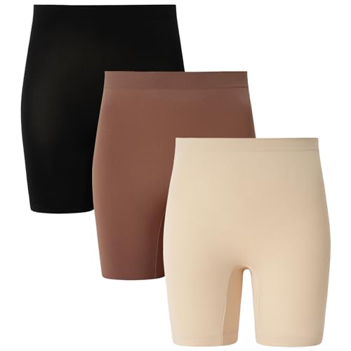 INNERSY Kurze Radlerhose Damen Leggings Kurz Unter Kleidern Chub Rub Shorts Radlershorts 3 Pack (3XL/48, Schwarz/Beige/Braun) von INNERSY