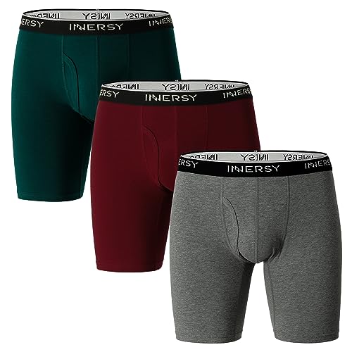 INNERSY Lange Unterhosen Herren Baumwolle Boxershorts Männer Unterwäsche Anti Chafing Mehrpack 3 (M, Weihnachten Farbe) von INNERSY