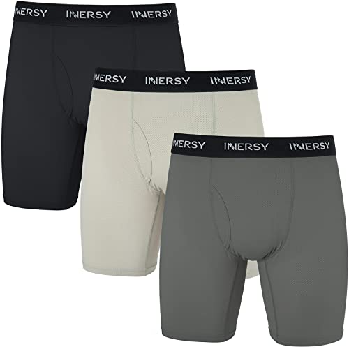 INNERSY Lange Unterhosen Herren Boxershorts mit Eingriff Weiche Pants Unterwäsche Männer 3er Pack (L, Schwarz/Dunkelgrau/Grau) von INNERSY
