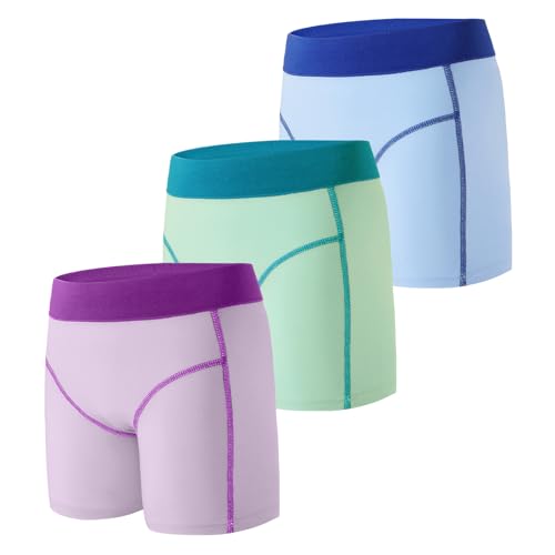 INNERSY Mädchen Boxershorts Baumwolle Boyshorts Pantys Hohe Taille Unterhosen Teens 3er Pack (10-12 Jahre, Blau/Lila/Grün) von INNERSY