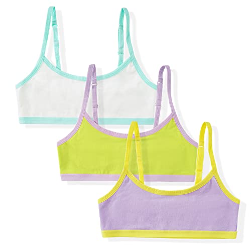 INNERSY Mädchen Bustier Baumwolle Sport BH Ohne Bügel Bralette Kinder Unterwäsche 3er Pack (14-16 Jahre, Weiß/Lila/Gelb) von INNERSY