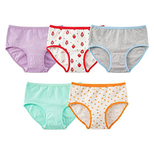 INNERSY Mädchen Unterhosen Baumwolle Hipster Unterwäsche für Kinder Atmungsaktive Pantys 5er Pack (146-152, 3 Unifarben/5 Fruchtdrucke) von INNERSY