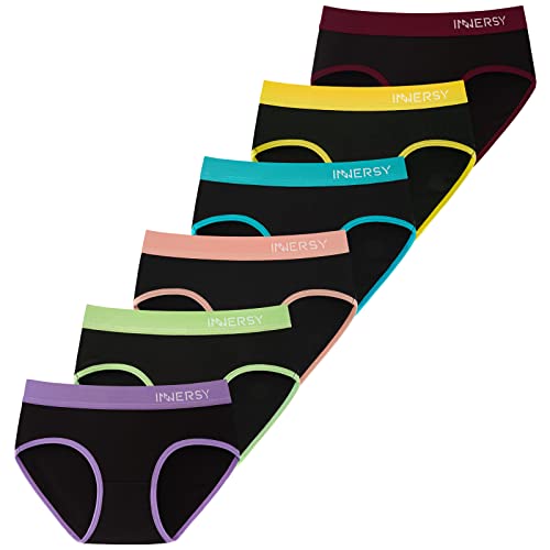 INNERSY Mädchen Unterhosen Baumwolle Teenager Unterwäsche Sport Slip Panty Schwarz 6 Pack (8-10 Jahre, Buntes Schwarz) von INNERSY