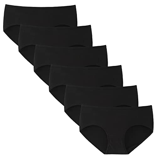 INNERSY Mädchen Unterhosen Schwarz Basic Slip Baumwolle Unterwäsche Teenager 140-164 6 Pack (L(Mädchen 12-14 Jahre alt), 6 Klassisches Schwarz) von INNERSY