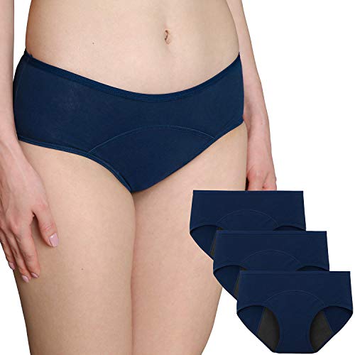 INNERSY Menstruation Panties Damen Periodenslip Baumwolle Wochenbett Unterwäsche 3er Pack (S, 3 Marine) von INNERSY