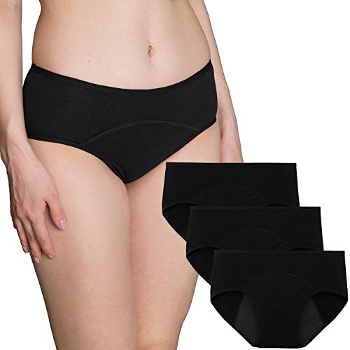 INNERSY Menstruation Perioden Unterwäsche Baumwolle Inkontinenz Slip Schwarz 3er Pack (S, Schwarz-dunkler Schritt) von INNERSY