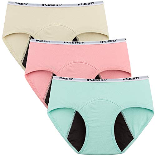 INNERSY Menstruation Unterwäsche Jugendliche Mädchen Baumwolle Periodenslip 3er Pack (12-14 Jahre, Beige/Rosa/Grün) von INNERSY